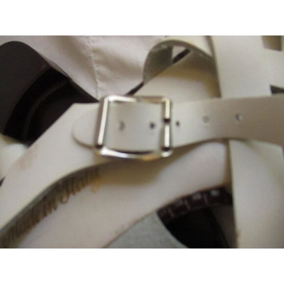 sz 5 Vintage Womens Italian White Leather Strappy Sandals With Buckle & Low Heel - Picture 10 of 13